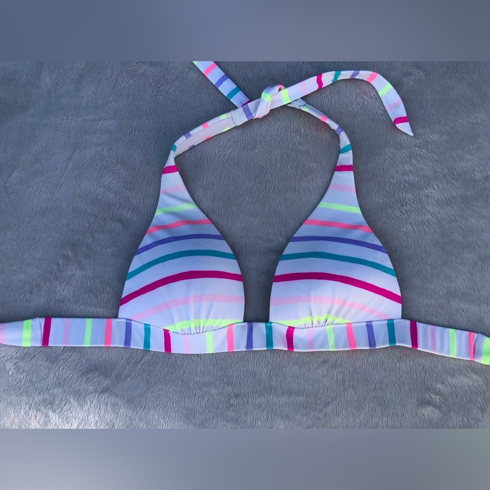 Victoria’s Secret Bikini Top. Size Small white multi color bright stripes